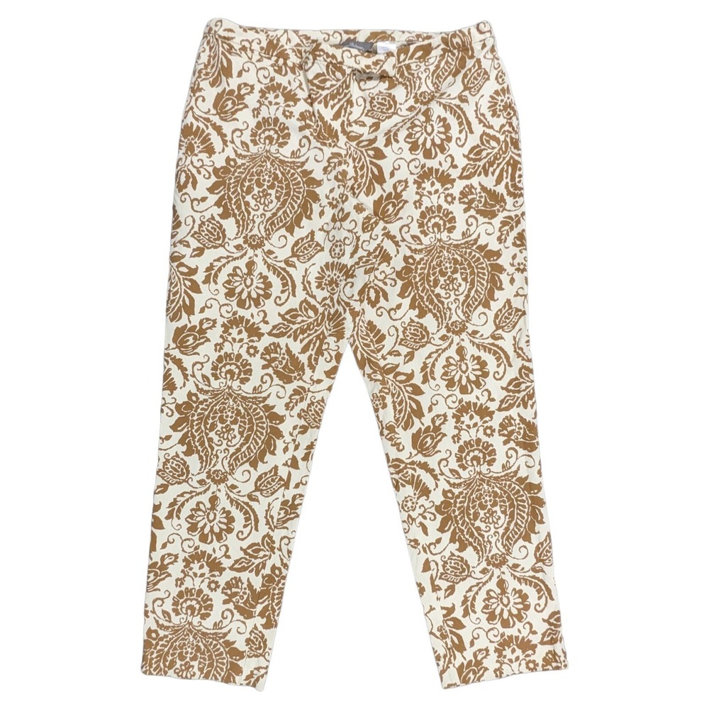 Tommy Bahama Ankle Pants Womens 10 Brown Paisley Cotton Silk Stretch Excellent